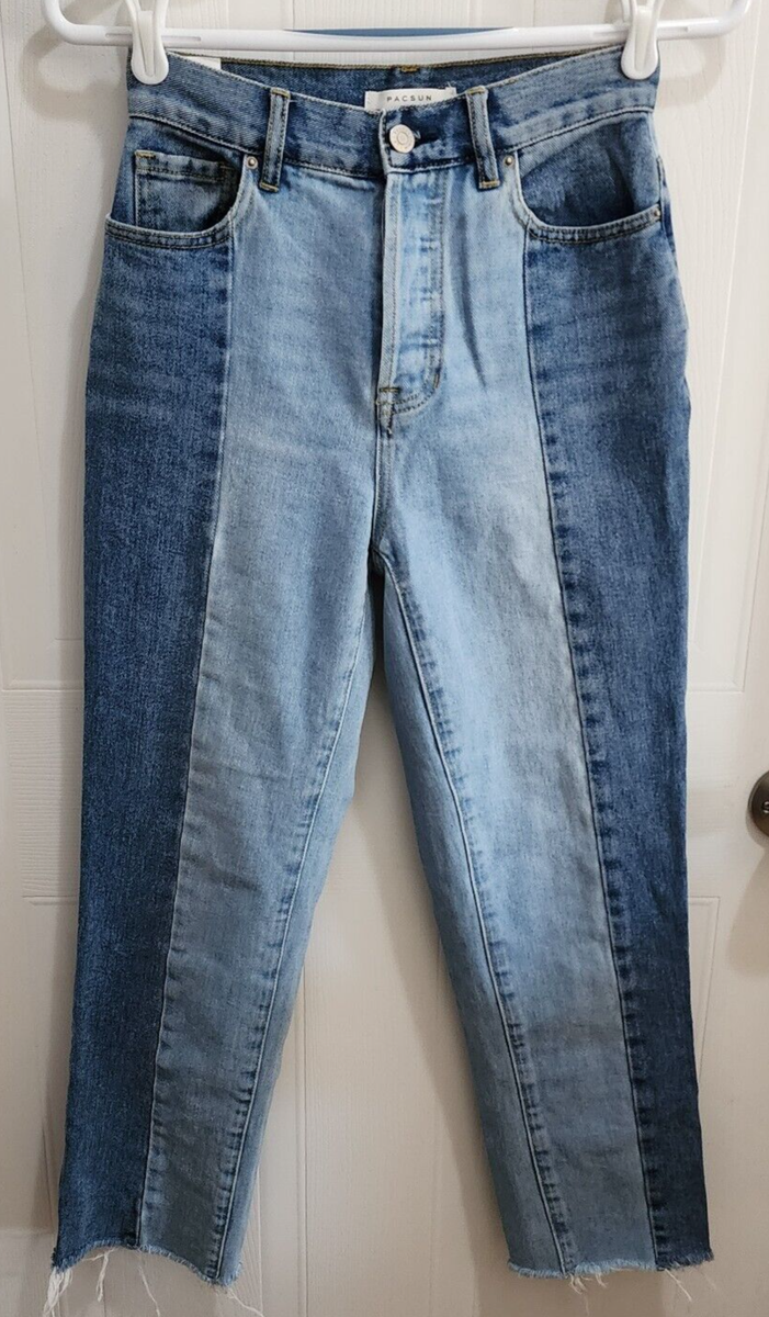 PacSun Women's High Rise Straight Two Tone Color Block Denim Jeans