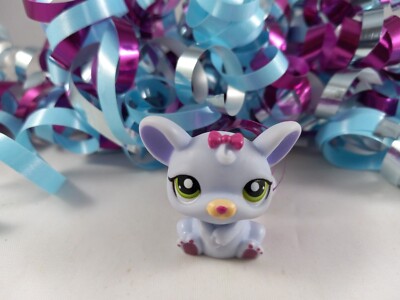 Littlest Pet Shop Two Tone Purple Little Girl Rat #1560 Dark Pink Bow Green Eyes