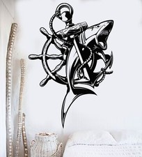Vinyl Wall Decal Anchor Shark Nautical Marine Sea Decor Stickers 381ig 