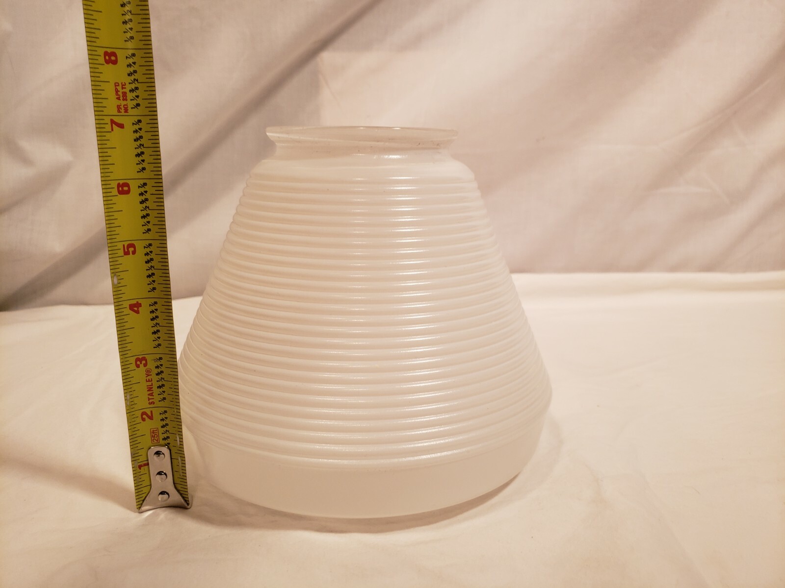 Vintage Beehive Style (?) Round Glass Light Cover, White & Clear, Ring