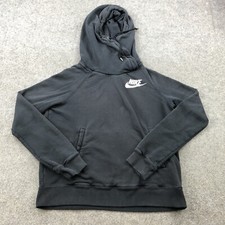 Nike Hoodie Women Medium Black Hooded Sweatshirt Pocket Swoosh Cowl Neck Sweater