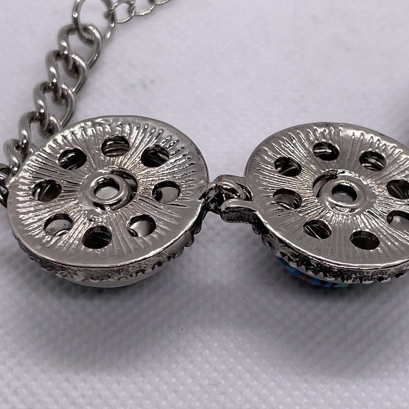 Silvertone Three Panel Snap Bracelet Landscape Si… - image 10