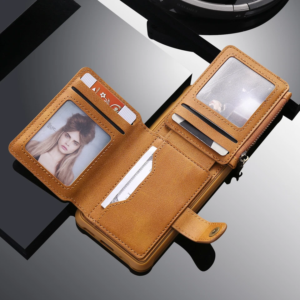 Case For Samsung S9 S10 S20 Plus Note20 Zipper PU Leather Black Case Phone Cover - Image 2 of 4