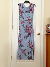 NWT Free People Carmel Floral Midi Dress In Blue Combo Boatneck Size L Msrp$148
