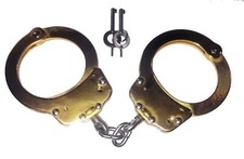 GOLD CHAIN Double Lock POLICE Hand Cuffs Authentic W. Keys Heavy Duty