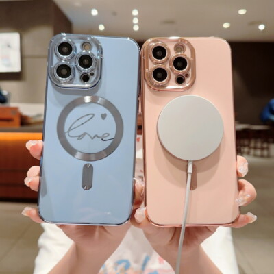 Magsafe Für iPhone 14 13 Pro Max 12 11 Plating Liebesherz Silikon Magnetic Case