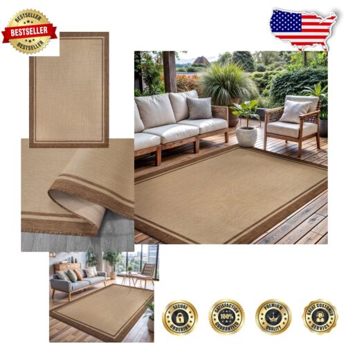 Luxurious 9x12 Indoor Outdoor Rug - Dark Grey Bordered Area Rug for All Spaces