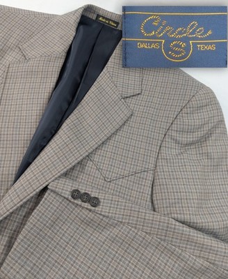 Circle S Western Cut  Jacket Blazer Suit Coat Poly Blend Graph Plaid 42R 46'' 
