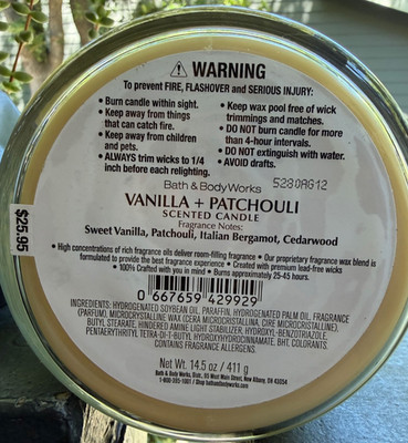 NEW Bath & Body Works Vanilla + Patchouli 3 Wick Candle