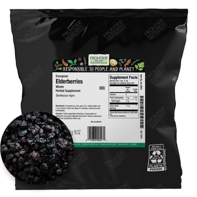 Elderberries Whole, European Elder Berries, 1 Pound Bulk, Frontier 1 PACK - NEW 