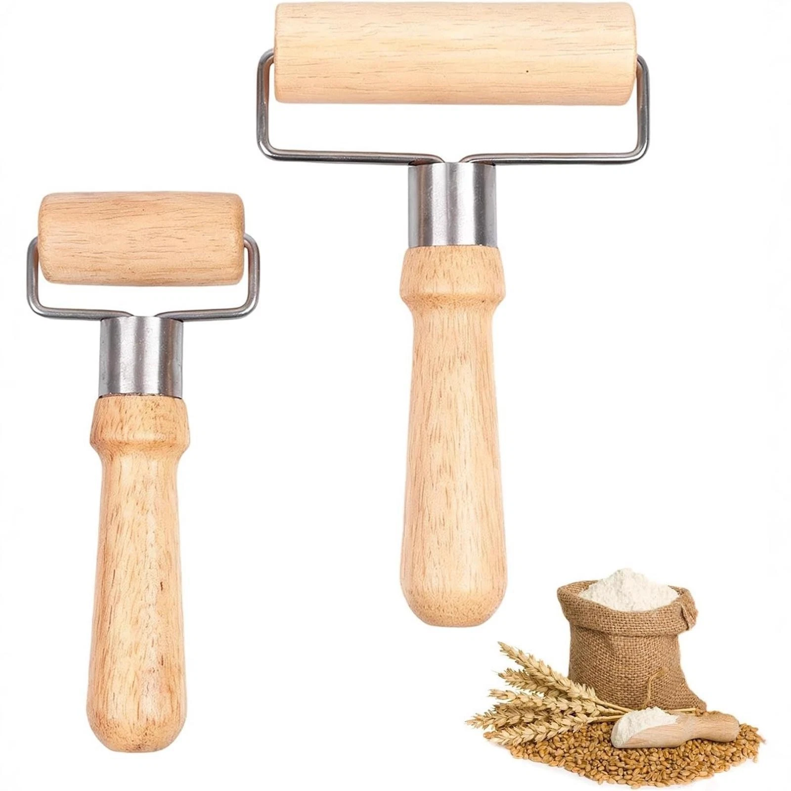 2 Pieces Wooden Rolling Pin Baking Tool Dough Roller for Kitchen Baking Home