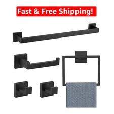 Elegant 5-Piece Bathroom Accessories Set - Matte Black Stainless Steel Design