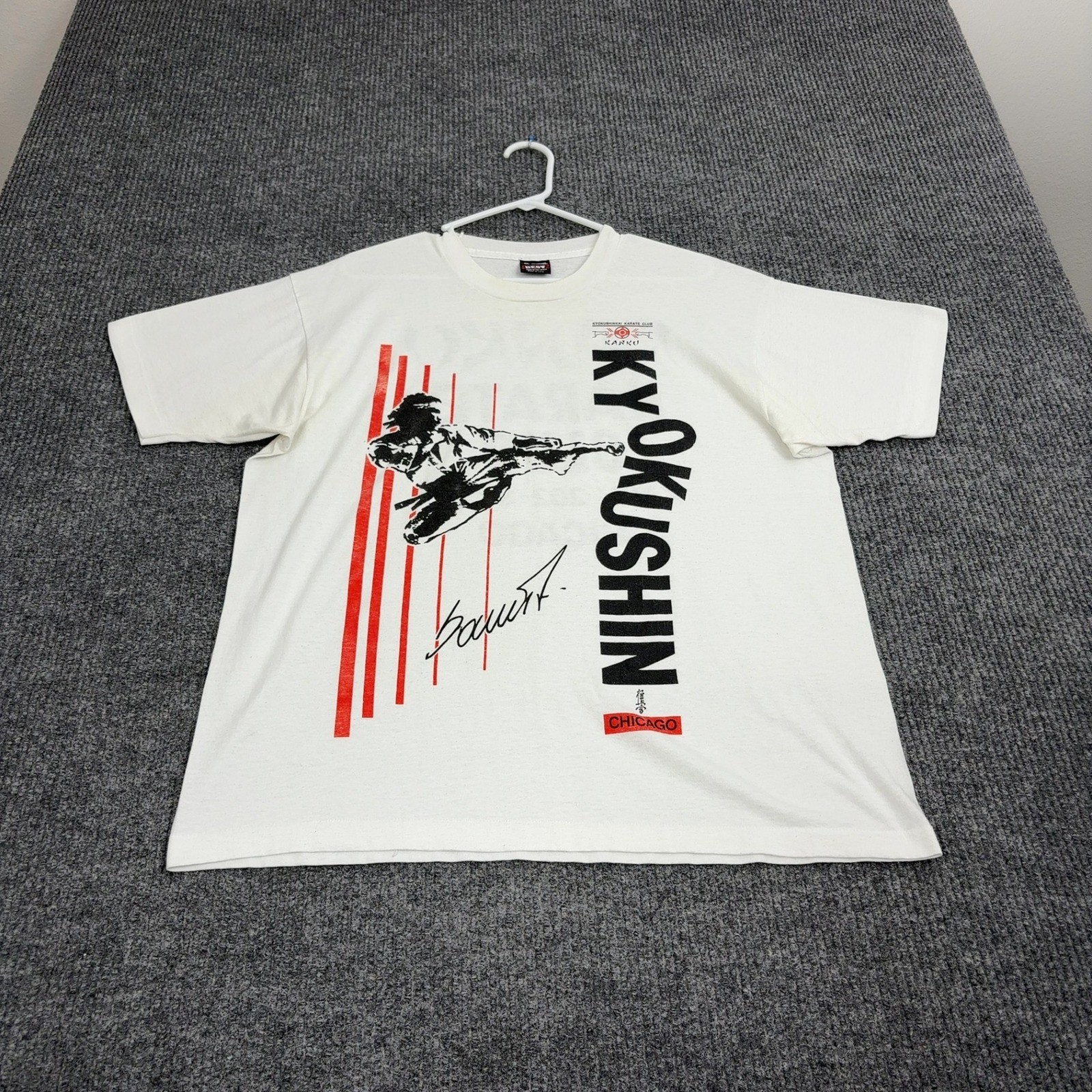 Vintage Kyokushin Karate Fruit of the Loom T Shirt Mens XL White Cotton Blend