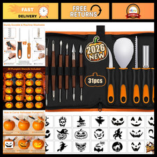 31 PCS Halloween Pumpkin Carving Kit with Stencils  Tools - Pro Quality Set