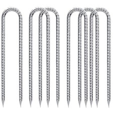 Rebar-Stakes-12-Inch-Galvanized U Hook Trampoline Stakes 6 Pack Ground Anchor...