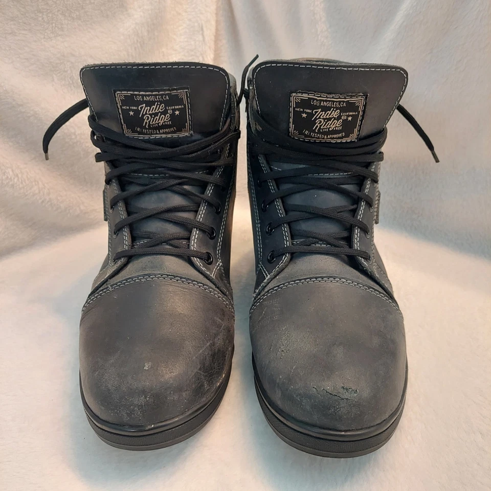 Indie Ridge The Crow 摩托车骑行靴男式 9 黑色皮革防水  — 第 2/4 张图片