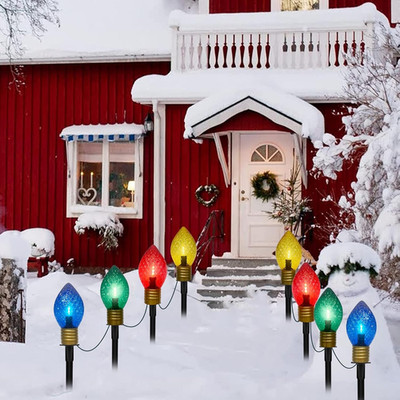 2 Pack Jumbo C9 Christmas Pathway Lights Outdoor, 7FT LED with Marker Stakes, Di