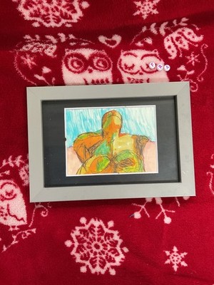 Original Unikat Gemälde auf Karte, Frau im Stuhl, Robert Bird Francis Bacon