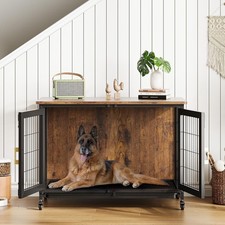 Heavy Duty Pet Dog Cage Strong Wood Metal Crate Kennel Playpen Movable Wheels