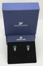 Swarovski Slake Dot Earrings Emerald Green Crystal Studs Rhodium Plated New