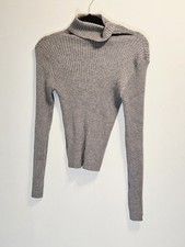 Women's Gray Ribbed Turtleneck Sweater Long Sleeve Pullover Knit Top Large