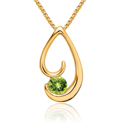14K massive Gelbgold Peridot schwimmende Kette Plättchen Halskette