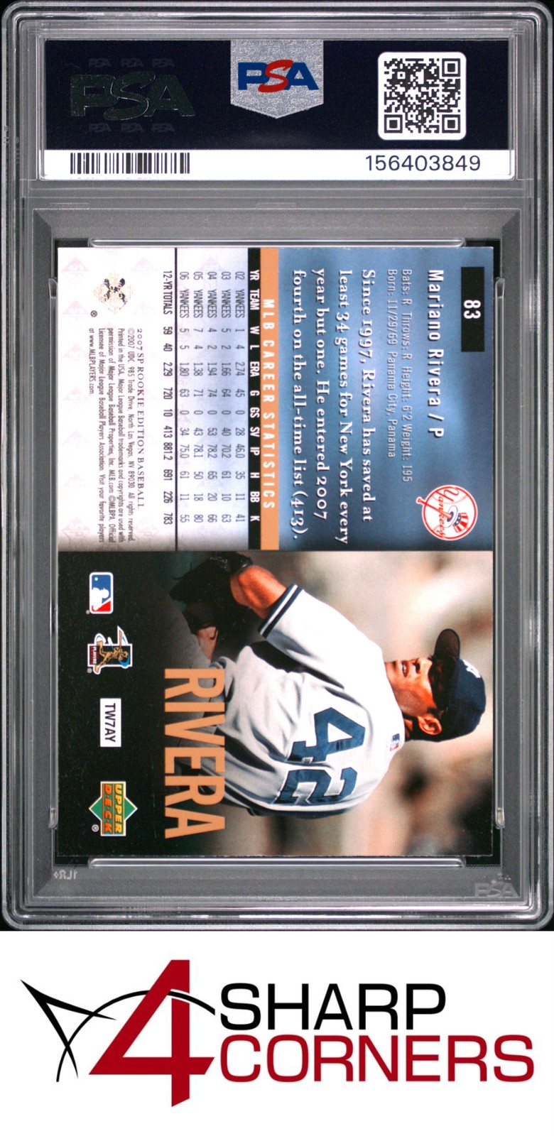 2007 SP ROOKIE EDITION #83 MARIANO RIVERA YANKEES HOF PSA 10 view 2