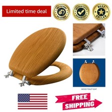 Mayfair Natural Oak Wood Toilet Seat with Chrome Hinges - Elegant Round Design