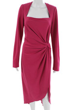 Badgley Mischka Women Sheath Dress Pink Square Neck Long Sleeve Size 14