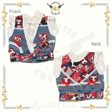 Vintage Custom Levis Toddler Denim Vest Cow Design Lace Made from 550 Jeans