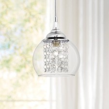 Chrome Mini Pendant Light 6" Modern Encircled Crystal Glass for Kitchen Island