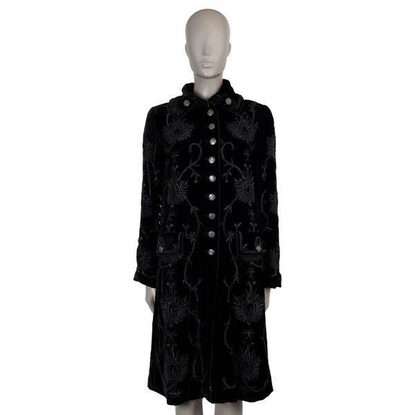 73620 Auth DOLCE & GABBANA schwarz Baumwolle 2006 BESTICKTER SAMT Mantel Jacke 40 S