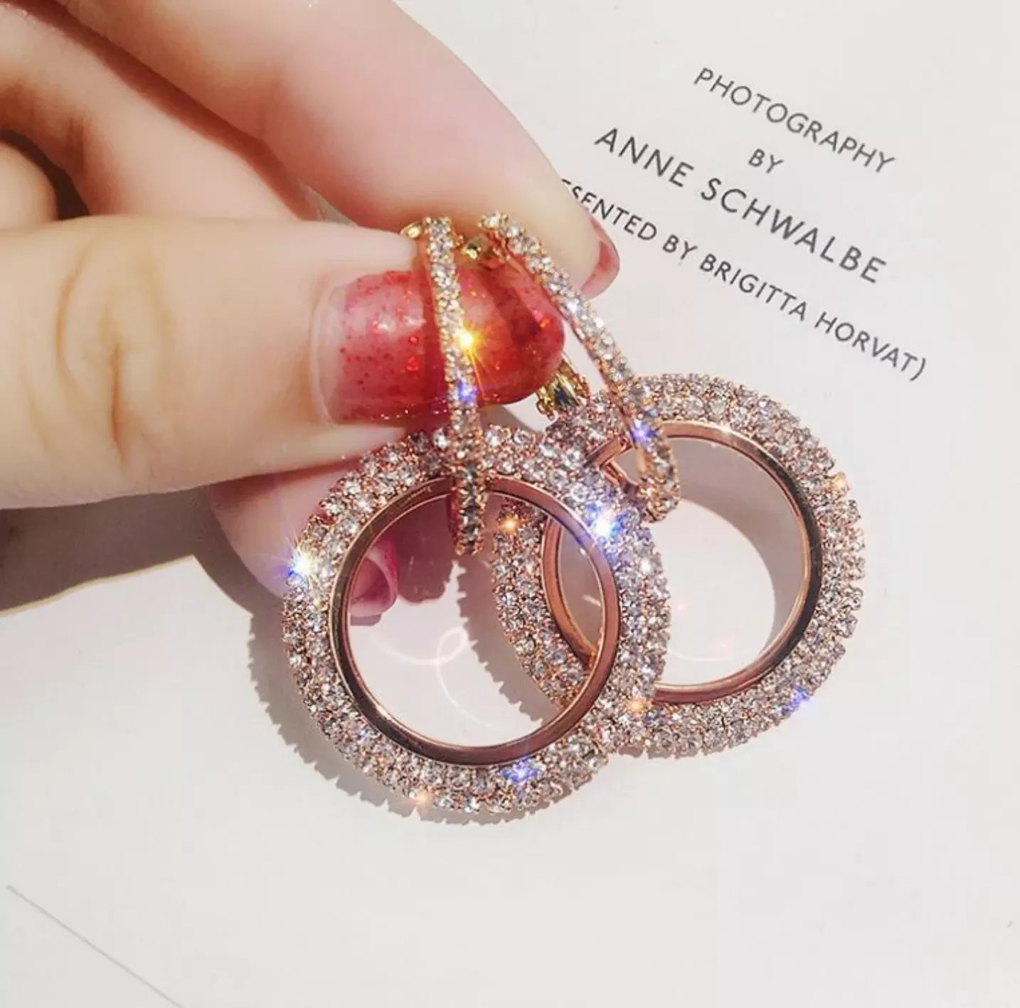 Crystal Rhinestone Bling Sparkling Round Hoop Elegant Earrings Gift UK