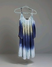 Karen Kane Cold Shoulder Lined Mini Dress Women's Large Blue Green Hombre Hippie