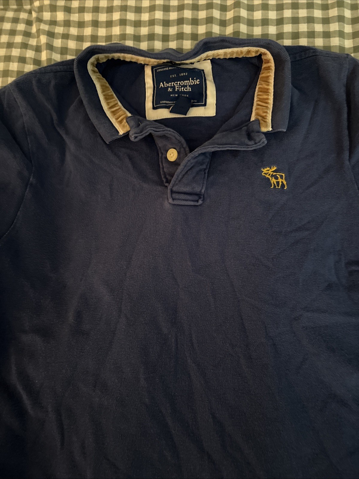 Abercrombie & Fitch Men’s Vintage Moose Logo Short Sleeve Navy Polo. Medium Used