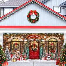 Christmas Garage Door Cover Decorations 7X16Ft Winter Santa'S Shop Merry Xmas Ho