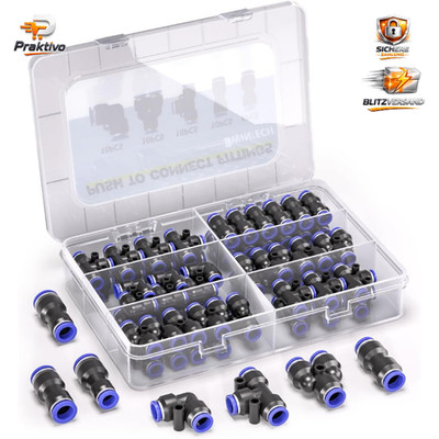Druckluft Fitting Kit 46 Teile 10mm Gerade Ellbogen Tee Zubehörset Werkzeug
