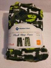 MEMBER'S MARK PLUSH SLEEP PANTS - BOYS 6/7- 2 PACK - CAMO/DINO - NEW