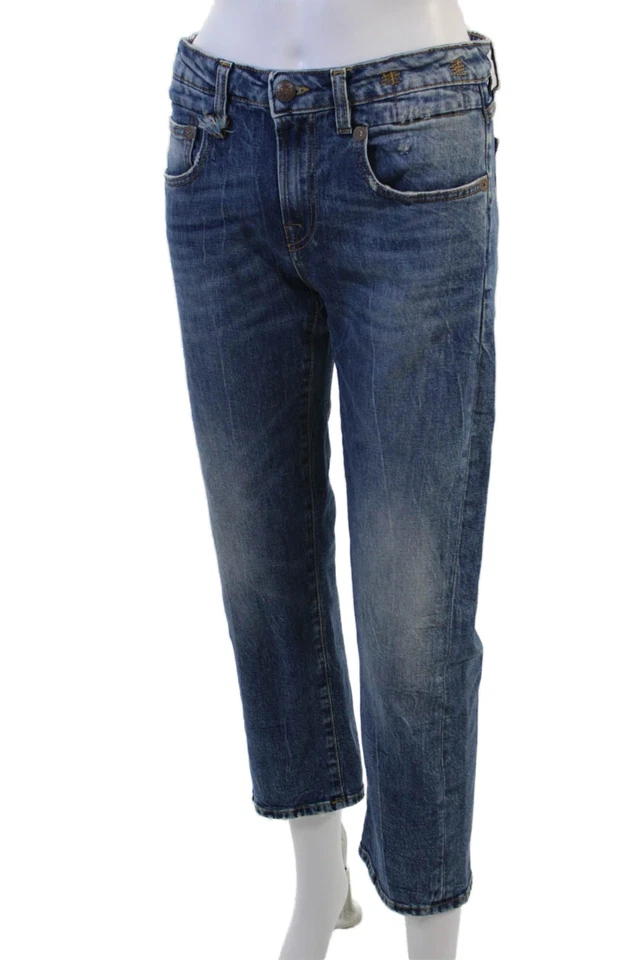 Pantalones de mezclilla para mujer R13 recortados rectos azules tiro medio talla 27 Foto 2 de 4