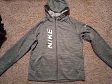 Nike Thermafit Full Zip Boys Sweatshirt. Xl. Gray W/white Nike.EUC. Thumb Holes