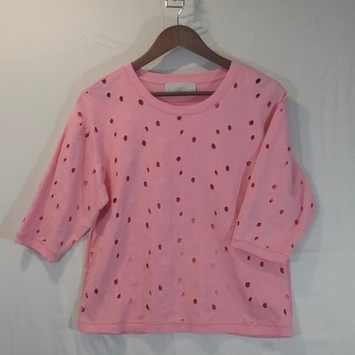 Ann Taylor LOFT Petites Pink Eyelet Embroidered 3/4 Sleeve Crew Neck Top SP