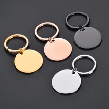 Metal Key Ring Round Pendant Blank Tag Polished Stainless Steel for Pet Collar D