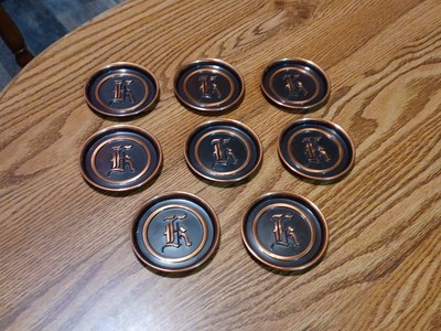 Vintage MCM Hyde Park Two Tone Bronze Coasters. Set of 8 - Letter ''E''