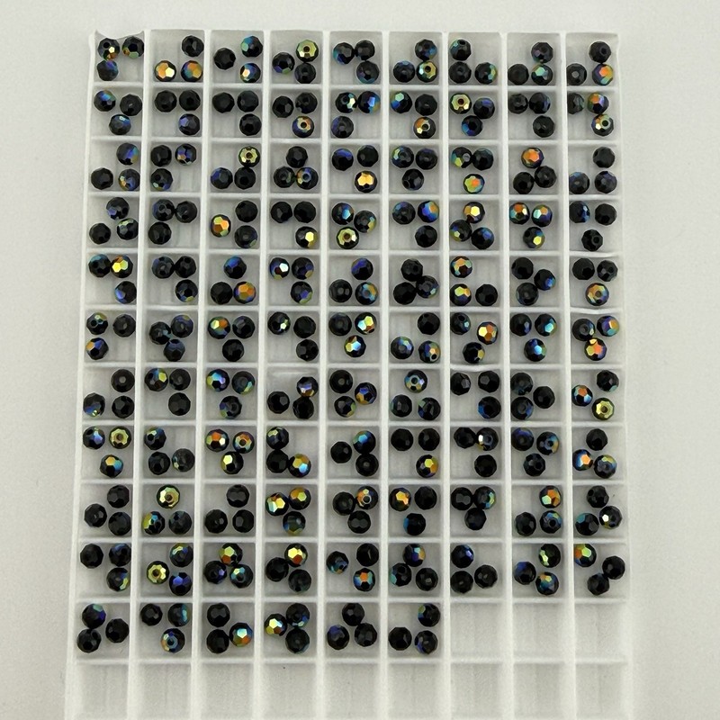 288 Piece Swarovski 5000 Crystal Jet Black AB 3mm Round Faceted Beads