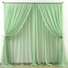 20ft X 10ft Olive Green Tulle Backdrop Curtain for Parites, Sheer Backdrop Cu...