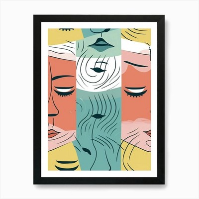 Pastell Abstrakt Linie Gesicht Zeichnung Ein Gerahmtes Wandbild Poster Leinwanddruck Bild