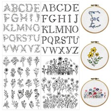 Water Soluble Embroidery Patterns - 4 Sheets Flower Alphabet Designs Stick an...