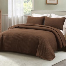 Ultra Soft Queen Quilt Bedding Set, Lightweight Microfiber Brown Quilts Bedsp...