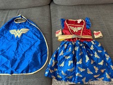 Wonder Woman Girl's Dress, Cape, Belt, Wrist Cuffs, Costume Set Size Medium