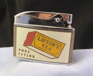 VINTAGE PETROL POCKET FLAT ADVERT STYLE LIGHTER LIPTONS TEA M.C.C COFFEE NOBLE